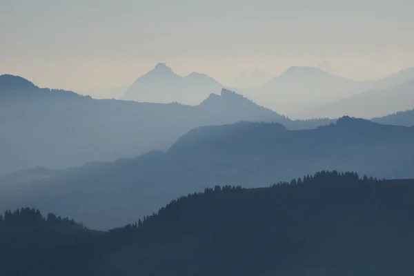 Silhouettes Mount Stanserhorn Other Mountains Lucerne Canton — Stock Photo, Image