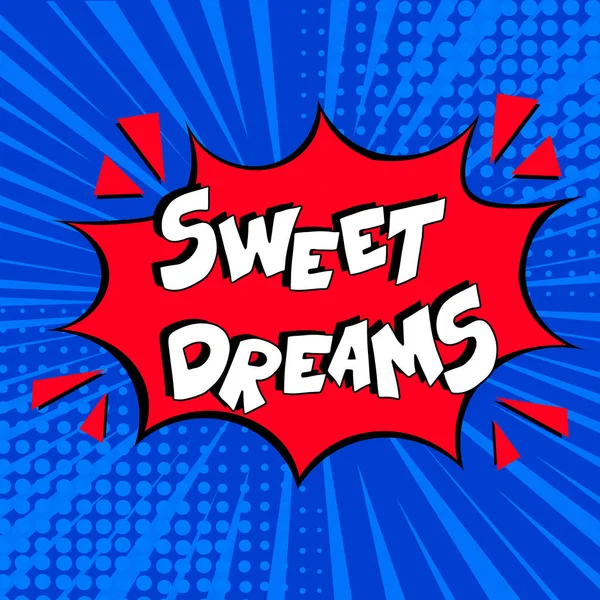 El yazısıyla yazılmış bir cümle: tatlı rüyalar. Çizgi roman patlaması, tatlı rüyalar, vektör illüstrasyonu. Retro pop sanat tarzında parlak bir çizgi film illüstrasyonu. 
