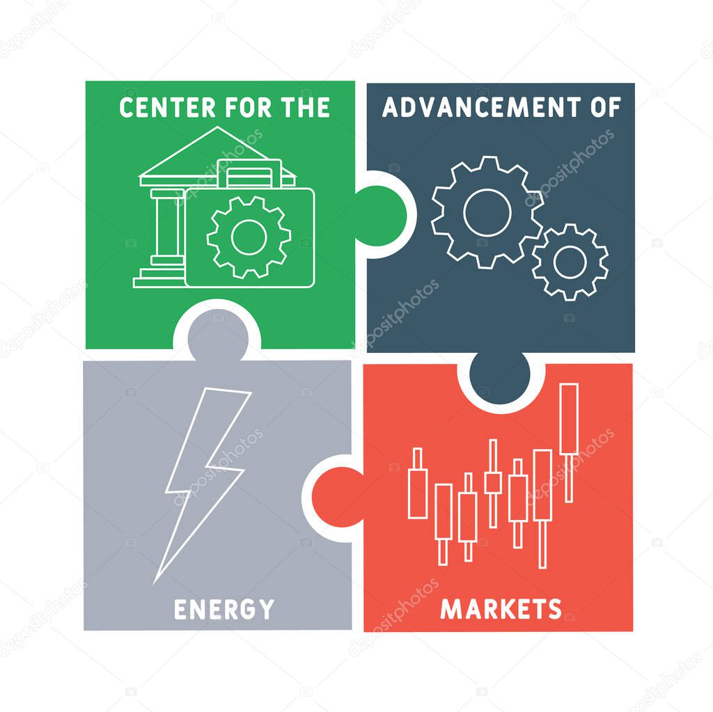 CAEM - Center for the Advancement of Energy Markets acronym. business concept background.  vector illustration concept with keywords and icons. lettering illustration with icons for web banner, flyer