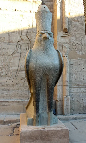 Egyptiska staty av guden horus, edfu, — Stockfoto