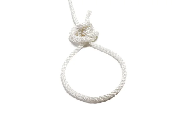 Strong nylon rope with a knot isolated on white — Stock Photo, Image