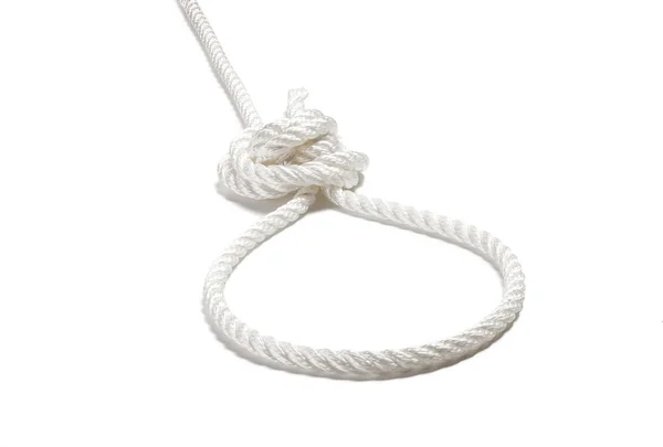 Strong nylon rope with a knot isolated on white — Stock Photo, Image