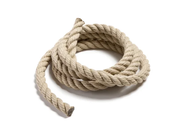 Coil of white rope on isolated background — Stock Photo, Image