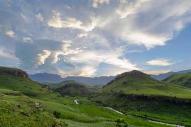 River flowing down the valley in the mountain Drakensberg South Africa