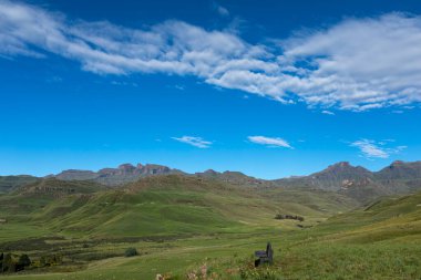 Bench at valley lookout point above Boesmans River Drakensberg South Africa