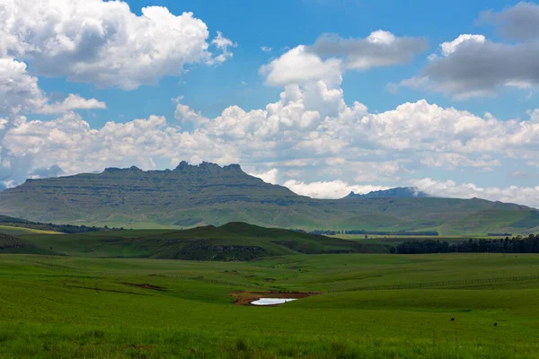 White Cumulus Clouds Green Landscape Drakensberg South Africa — Stock Photo, Image