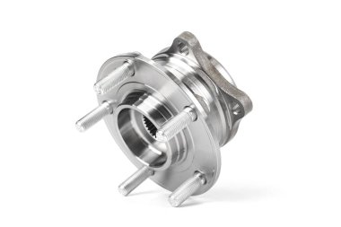 Car hub in silver color, isolated on a white background, hub friction bearing for wheel