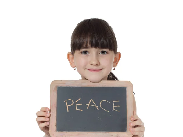 Girl and chalkboard — Stock Photo, Image