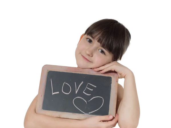 Girl and chalkboard — Stock Photo, Image