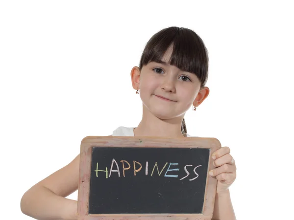 Girl and chalkboard — Stock Photo, Image