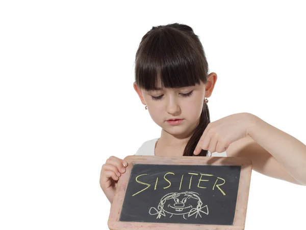 Girl and chalkboard — Stock Photo, Image