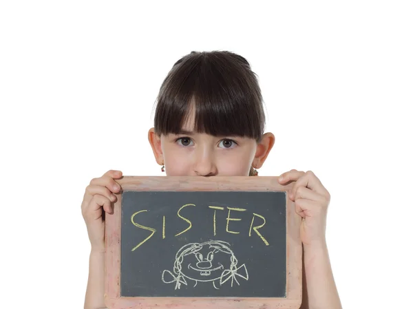 Girl and chalkboard — Stock Photo, Image