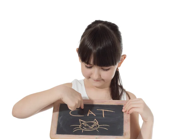 Girl and chalkboard — Stock Photo, Image