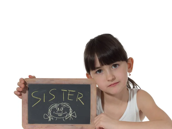 Meisje en schoolbord — Stockfoto