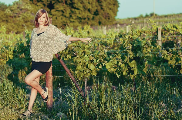 Beautiful young woman in a vineyard — Stock Photo, Image