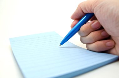 Man hand with blue pen