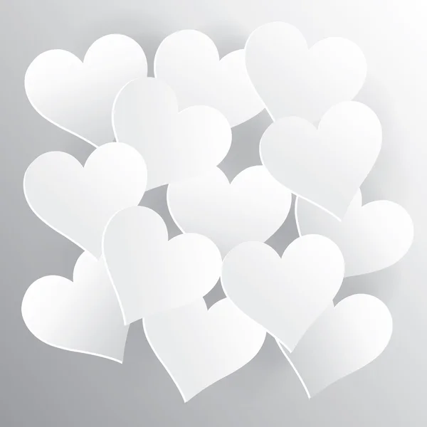 Hearts on white paper with shadow, created by vector — Stock Vector