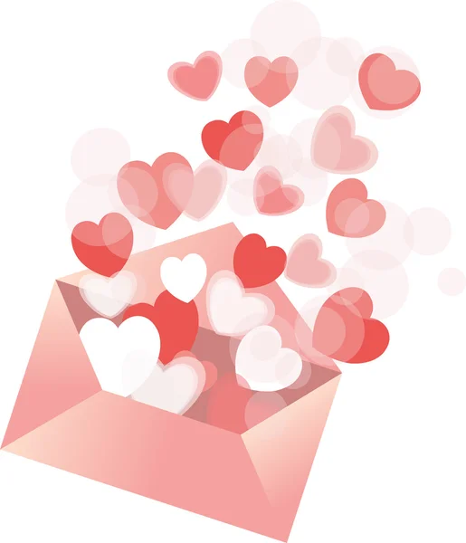 Lots of hearts rising from the envelope — Stock Vector