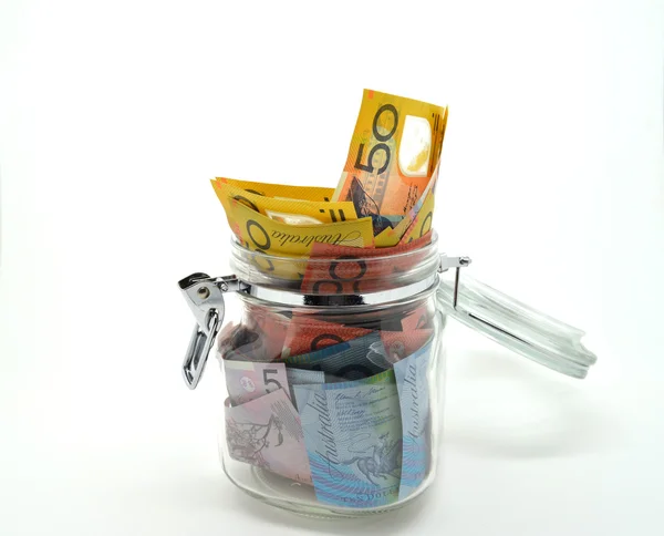 Sklenice australský peníze — Stock fotografie