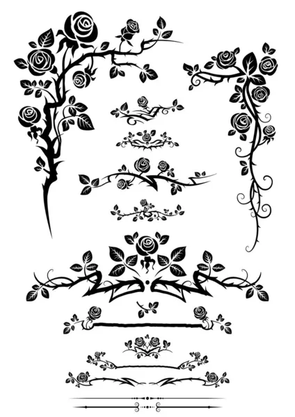 Сalligraphic elements set with roses. — Stock Vector
