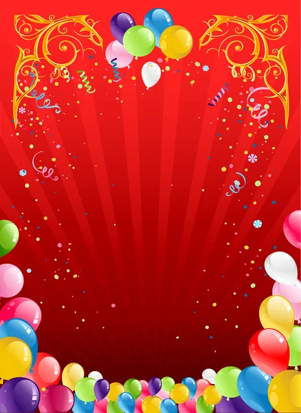Red holiday background with balloons — Stock Vector