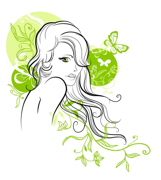 Sketch of beautiful floral girl — Stock Vector