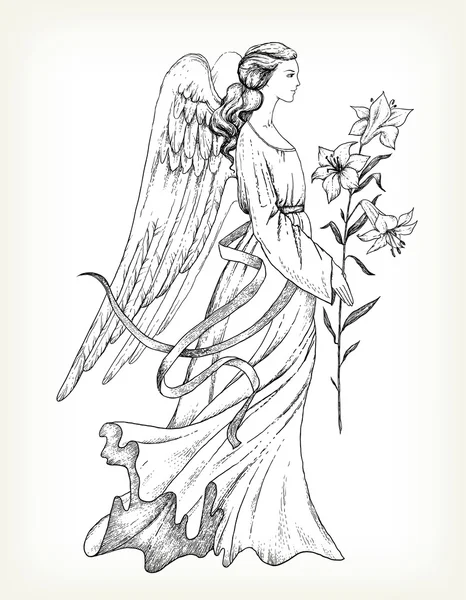 Anjo desenhado à mão com lírio — Vetor de Stock