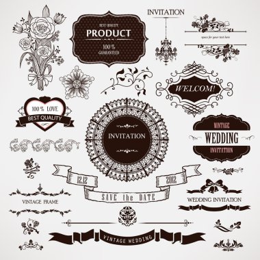 Vector wedding design elements and calligraphic page decorations clipart