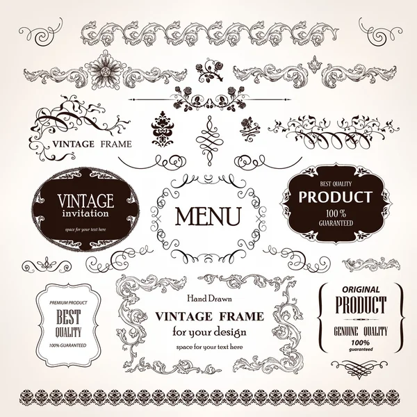 Vektör çerçeveler ve tasarım kaligrafi öğeleri kümesi