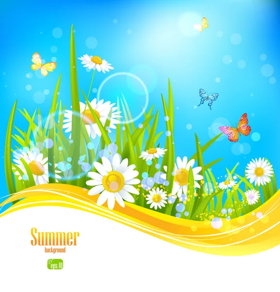 Sunny bright background with blue sky — Stock Vector
