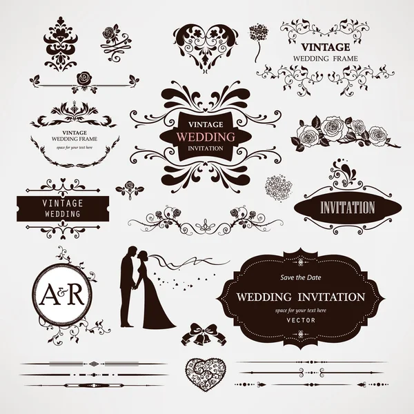 Elementi di design vettoriale e decorazioni calligrafiche pagina per matrimonio — Vettoriale Stock