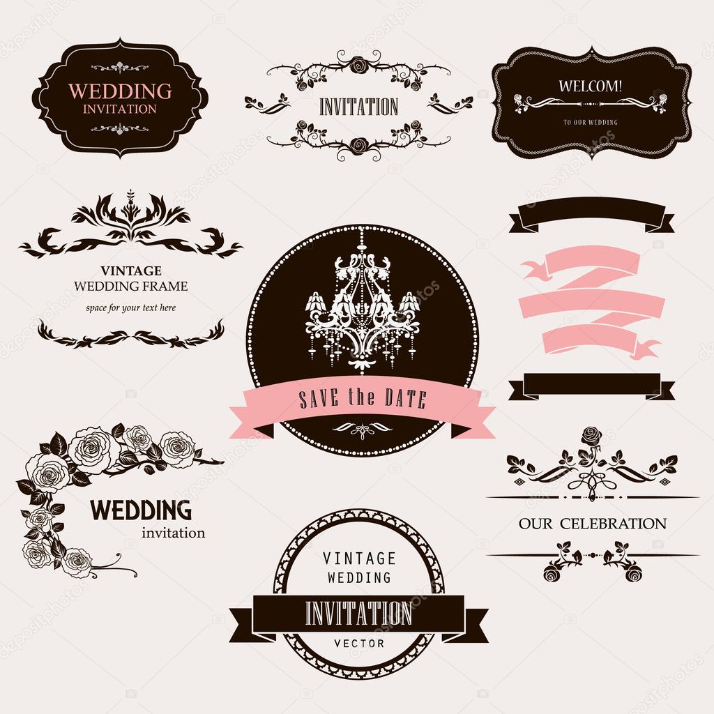 Set of celebration frames and labels with vintage design.