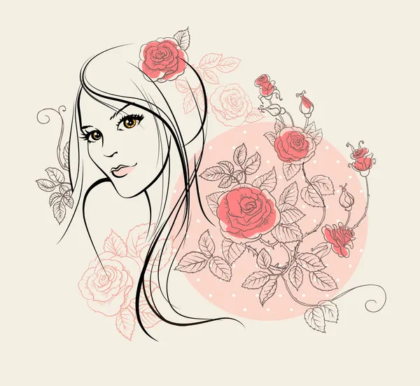 玫瑰的漂亮女孩 — 图库矢量图片
