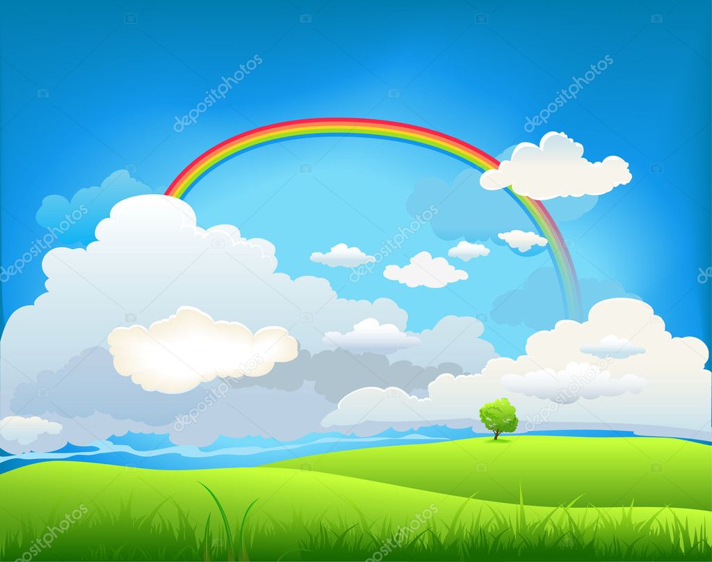 Summer landscape with a rainbow