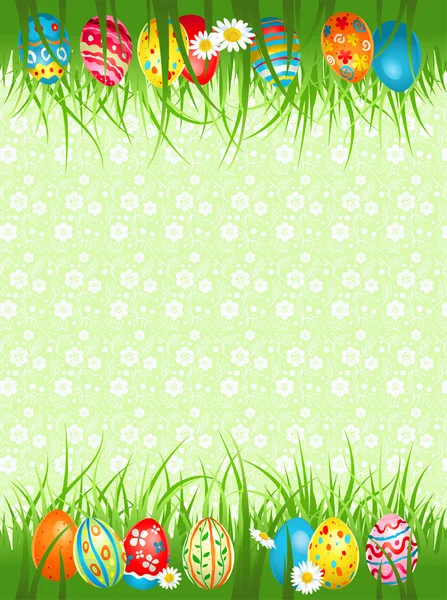 Fondo con huevos de colores en una hierba — Vector de stock