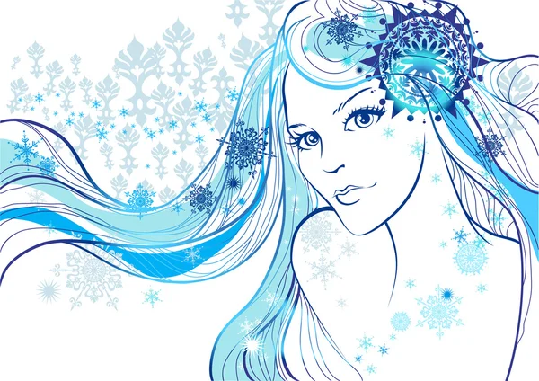 Belle fille et flocons de neige — Image vectorielle