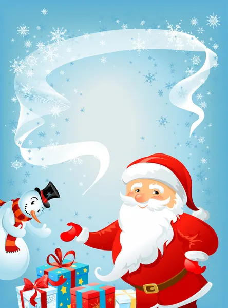 Père Noël Claude et bonhomme de neige — Image vectorielle