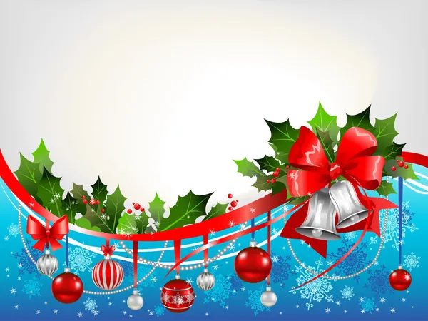 Fondo festivo de Navidad con campanas de plata — Vector de stock