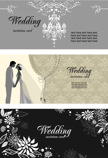 Tres tarjetas de boda — Vector de stock