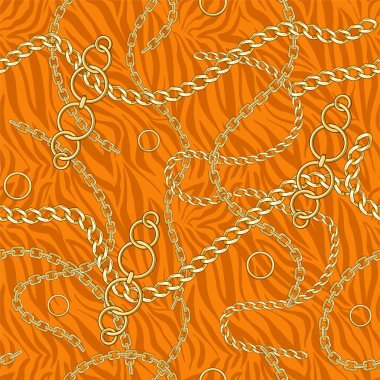 Pattern with golden chain on orange