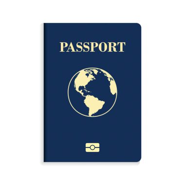 Beyaz arkaplanda uluslararası biyometrik mavi pasaport izole edildi