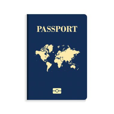 Beyaz arkaplanda uluslararası biyometrik mavi pasaport izole edildi