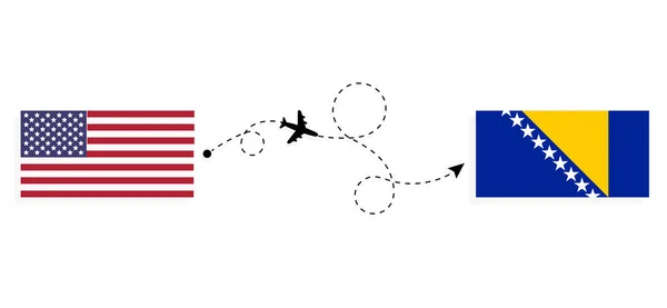 비행기 미국에서 보스니아 헤르체고비나 까지의 — 스톡 벡터