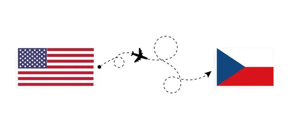 Vol Voyage Des États Unis Tchéquie Par Avion Passagers Concept — Image vectorielle