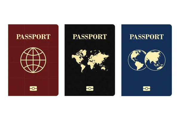 Pasaporte Internacional Biométrico Negro Azul Rojo Aislado Sobre Fondo Blanco — Archivo Imágenes Vectoriales