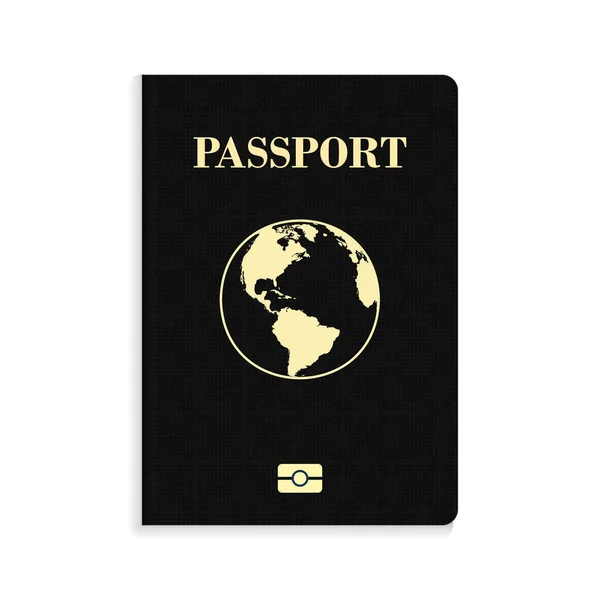 Passeport International Biométrique Noir Isolé Sur Fond Blanc — Image vectorielle