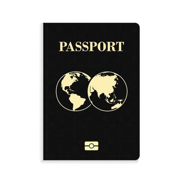 Passeport International Biométrique Noir Isolé Sur Fond Blanc — Image vectorielle