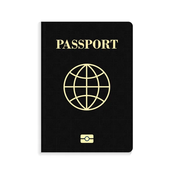 Pasaporte Negro Biométrico Internacional Aislado Sobre Fondo Blanco — Vector de stock