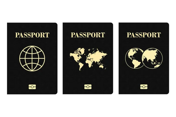 Passeport International Biométrique Noir Isolé Sur Fond Blanc — Image vectorielle