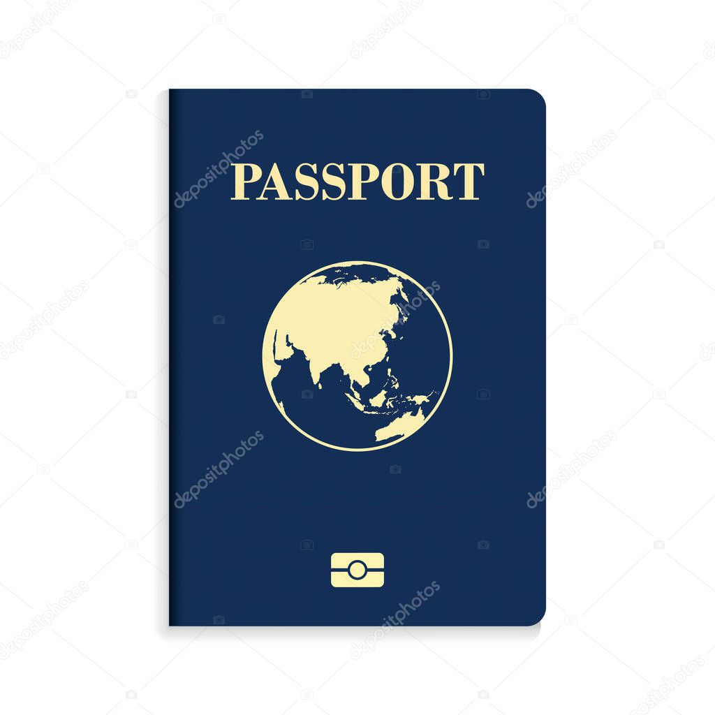 International biometric blue passport isolated on white background